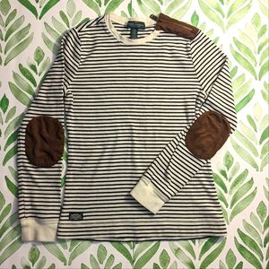 Ralph Lauren Jeans Company Striped Long Sleeve Elbow Patch Scoopneck
